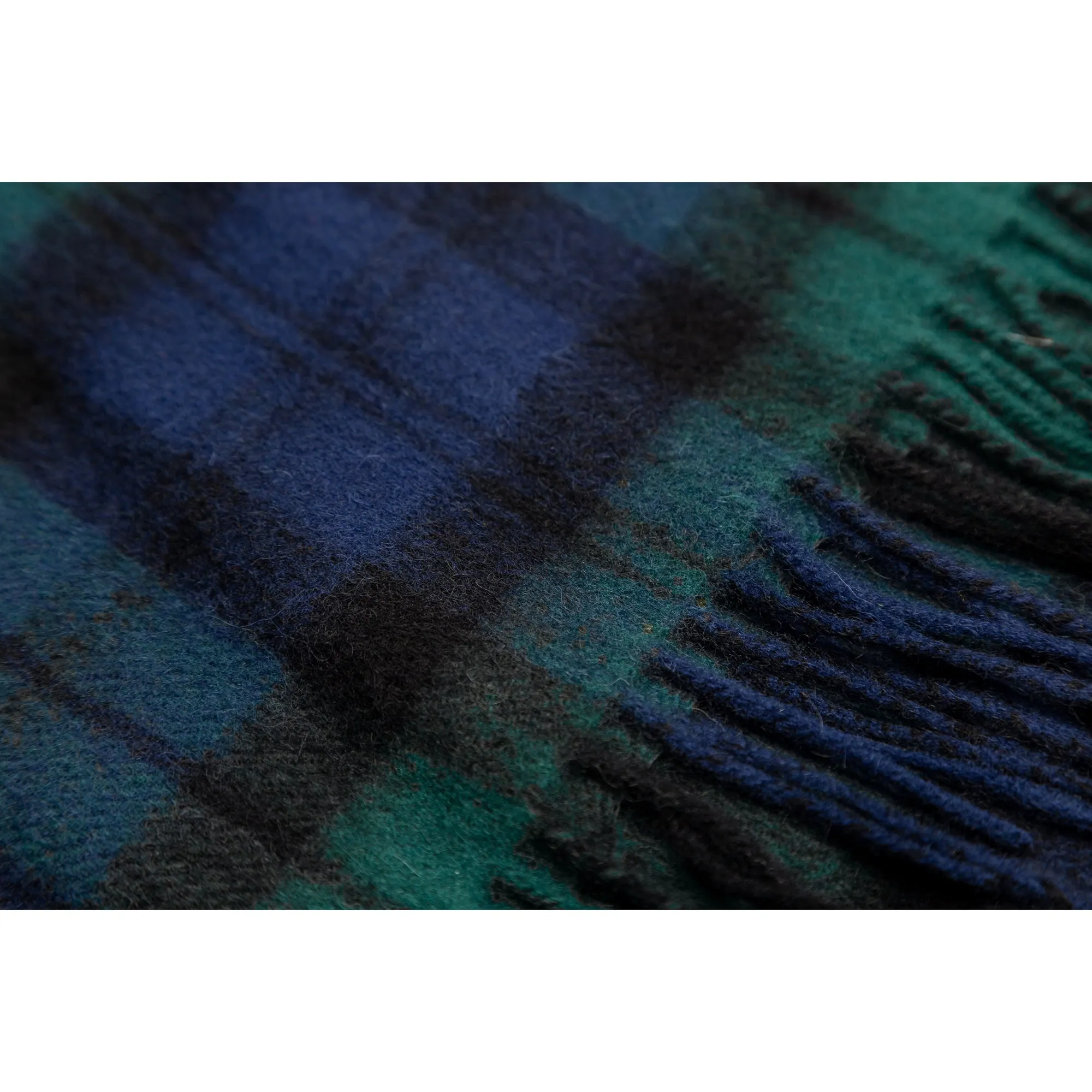 100% Wool Scarf Navy and Green Check