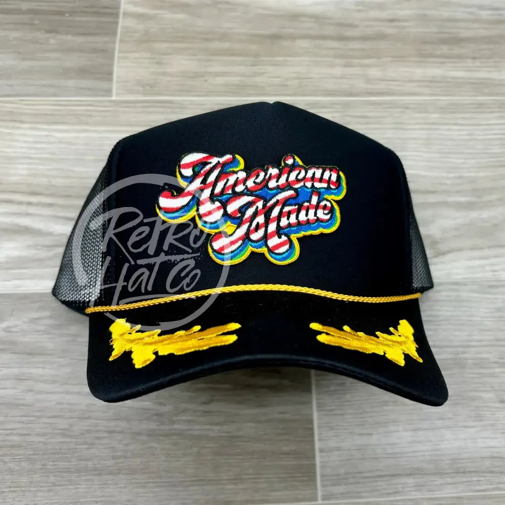 American Made Patch on Black Meshback Trucker Hat w/Scrambled Eggs