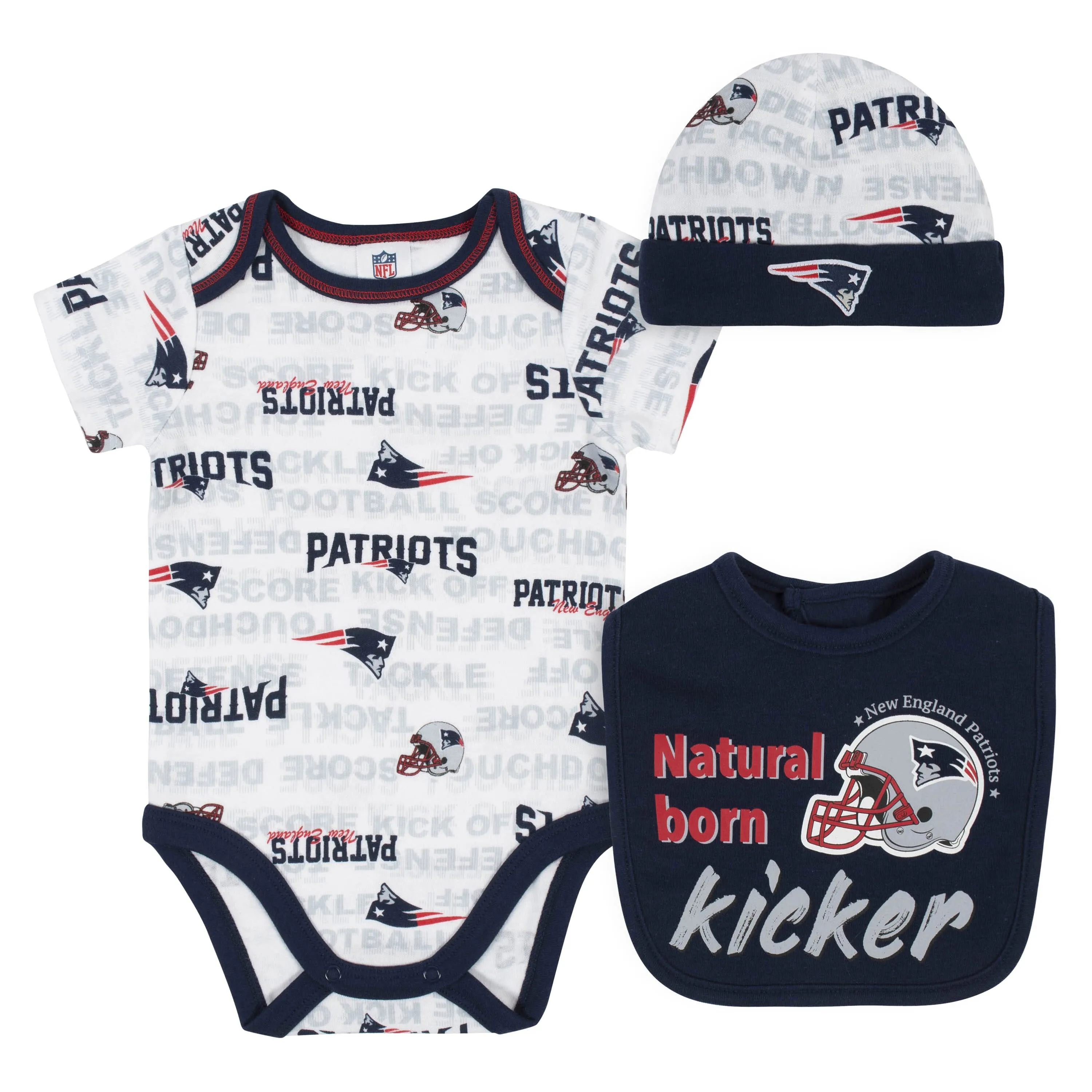 Baby Boys 3-Piece New England Patriots Bodysuit, Cap, and Bib Set