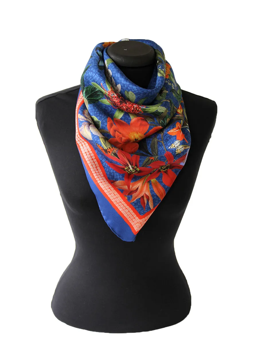 'Botanica Cornflower silk classic' Italian made 100% silk Scarf 90cm x 90cm