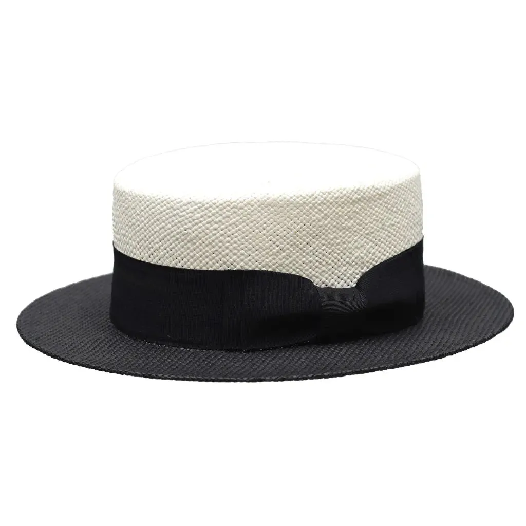 Bruno Capelo Boater Two-Tone Straw Flat Brim Skimmer