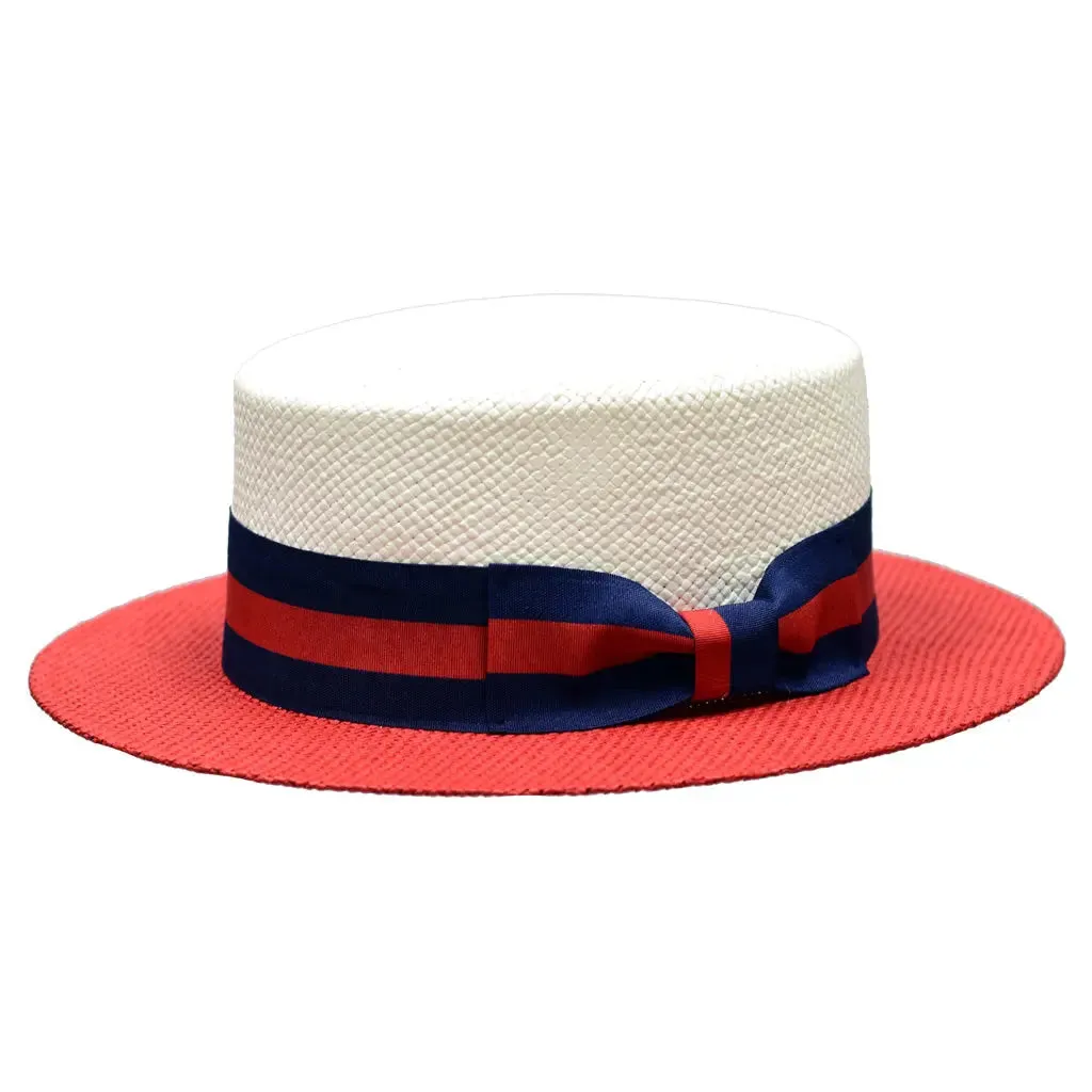 Bruno Capelo Boater Two-Tone Straw Flat Brim Skimmer