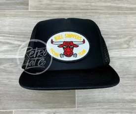 Bull Shippers Racing Team Patch on Black Meshback Trucker Hat