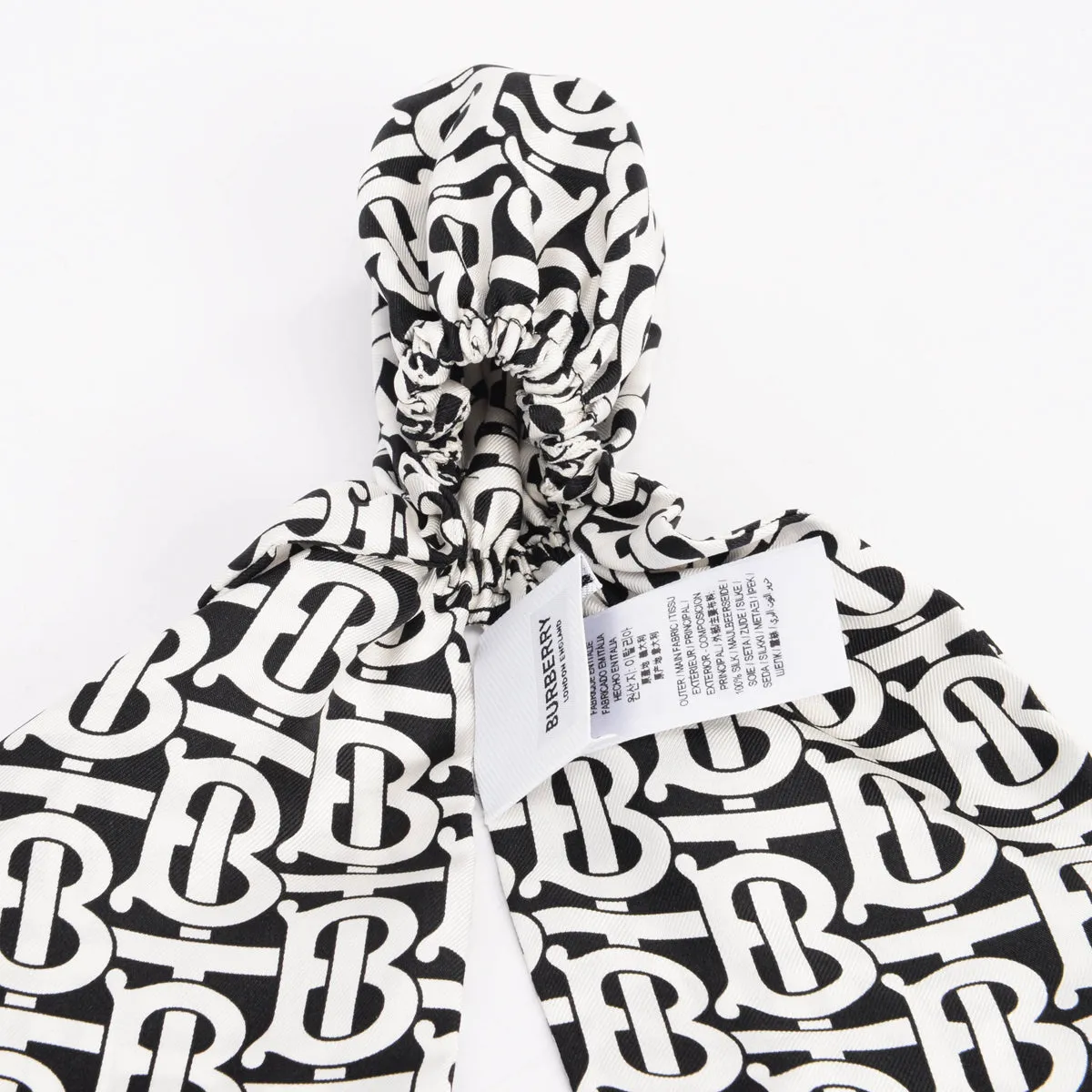 Burberry Black & White Monogram Silk Chignon Scrunchie Scarf