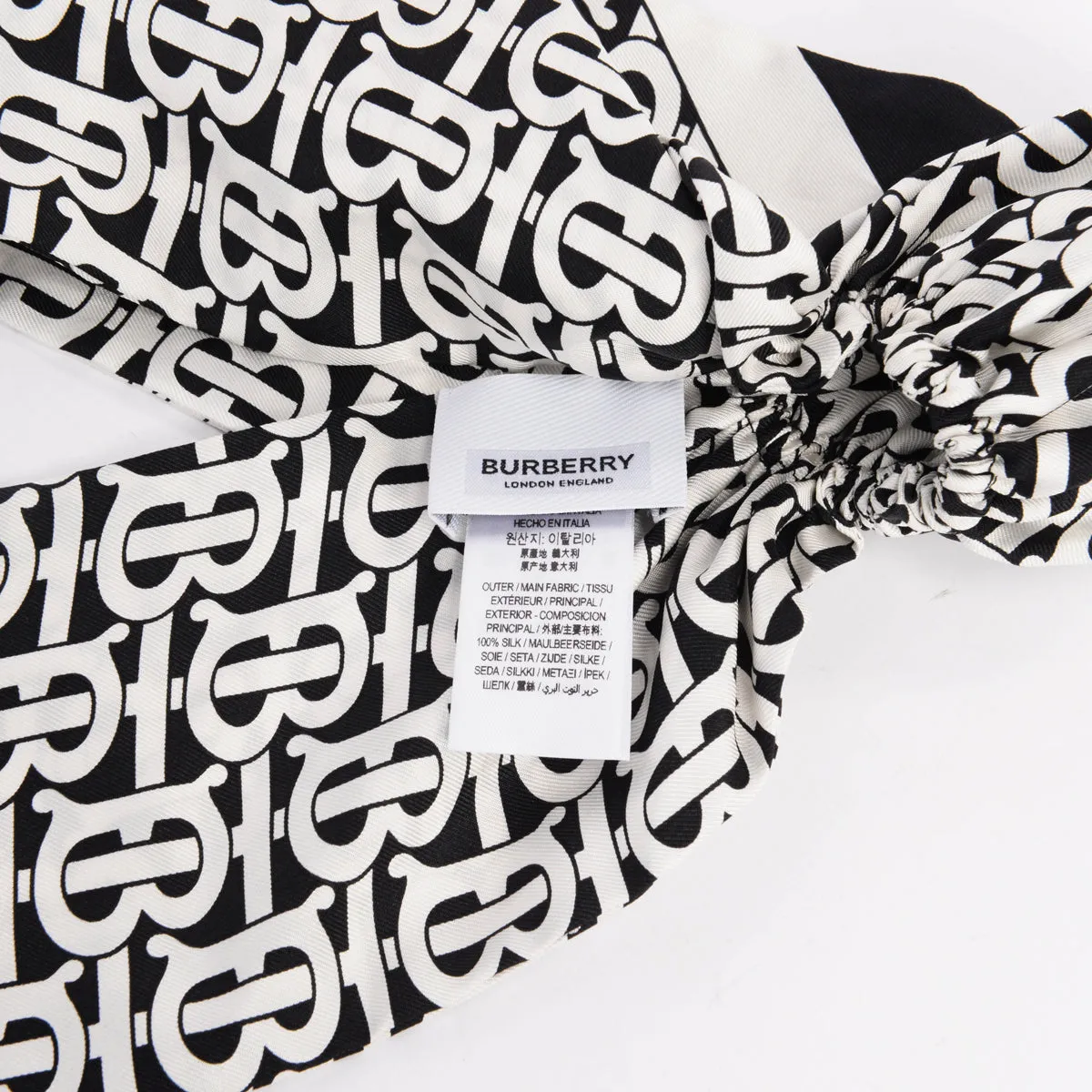 Burberry Black & White Monogram Silk Chignon Scrunchie Scarf