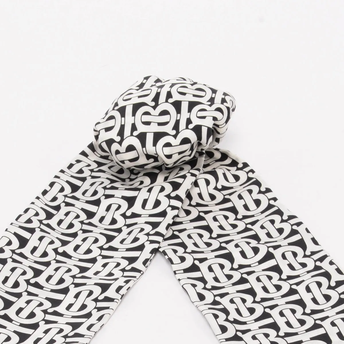 Burberry Black & White Monogram Silk Chignon Scrunchie Scarf