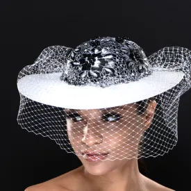 BW6513-Ladies straw hat covered with beaded lace.