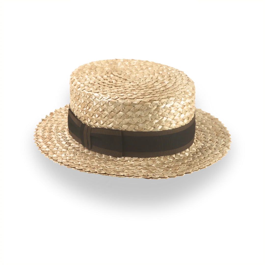 Classic 1920s Mens Straw Boater Hat with Leather Sweatband | The Skimmer