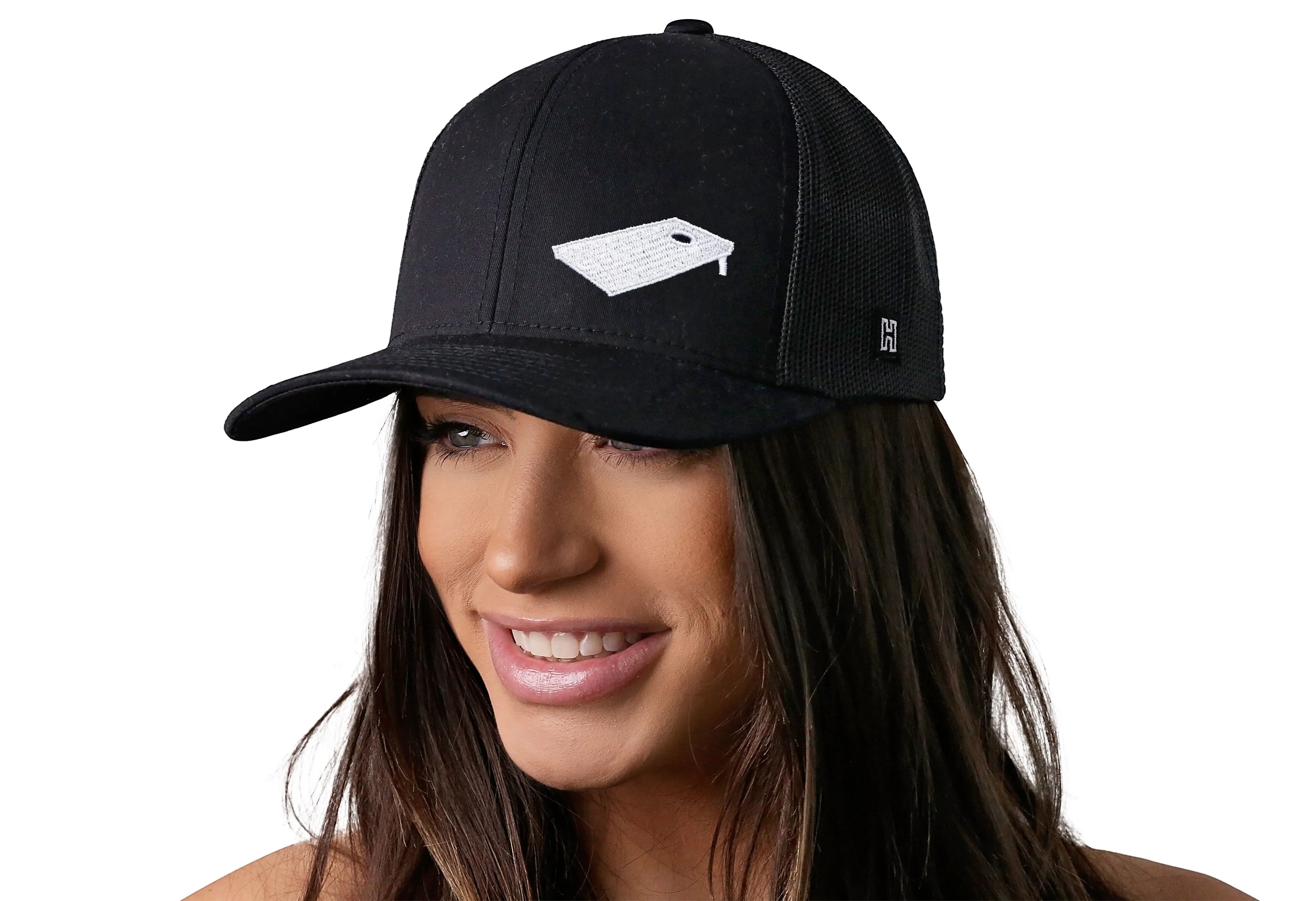 Cornhole Board Trucker Hat  |  Black Bag Snapback