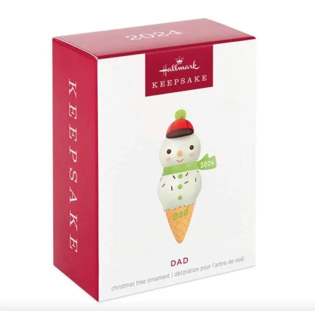 Dad Snowman Ice Cream Cone 2024 Ornament