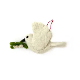 Dove with Olive Branch Ornament, Felt Wool