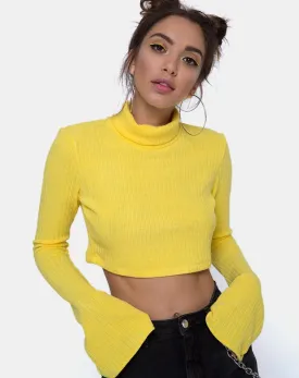 Elena Crop Top in Rib Knit Yellow