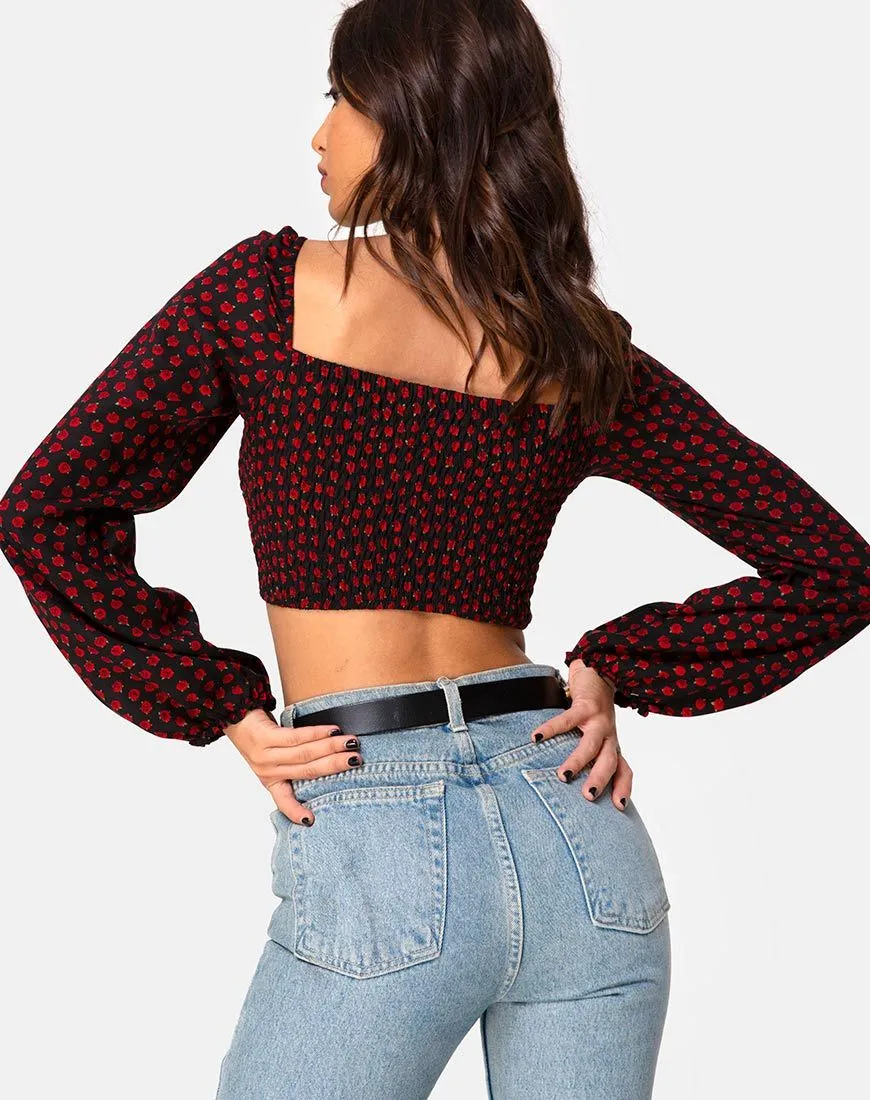 Elina Top in Dotty Rose Black