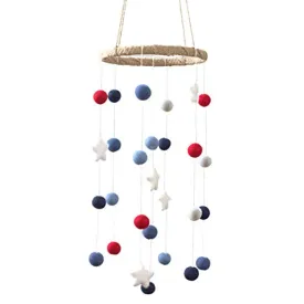 Felt Ball & Star Nursery Mobile- Red, White, Blue- SMALL