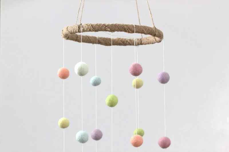 Felt Ball Nursery Mobile- Pastel Rainbow- Small