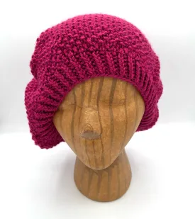 Fuchsia Acrylic Seed Stitch Knit Beret Hat