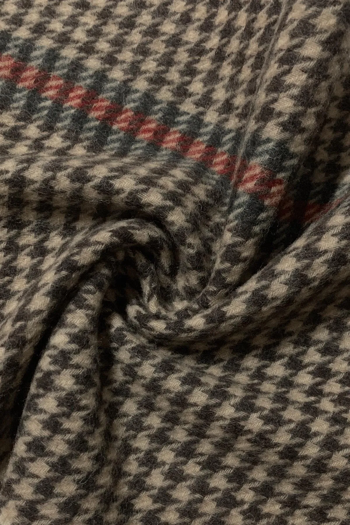 Houndstooth with stripe Wool Scarf - Brown