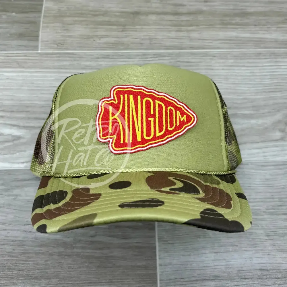 Kansas City Chiefs Kingdom Patch on Solid Front Camo Meshback Trucker Hat