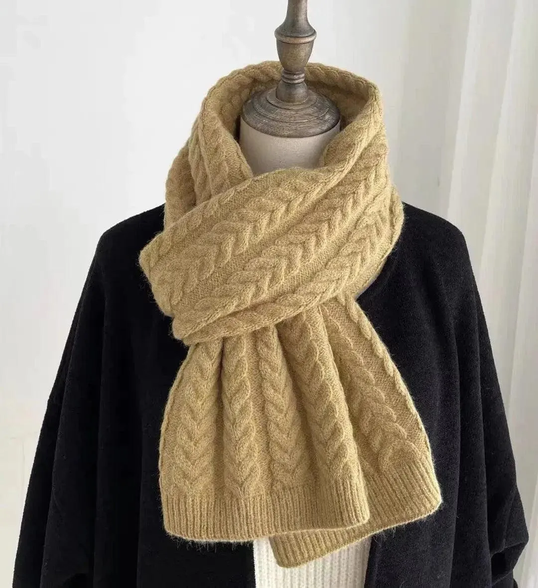 Korean Version Of Solid Color Knitted Wool Warm Scarf In Winter