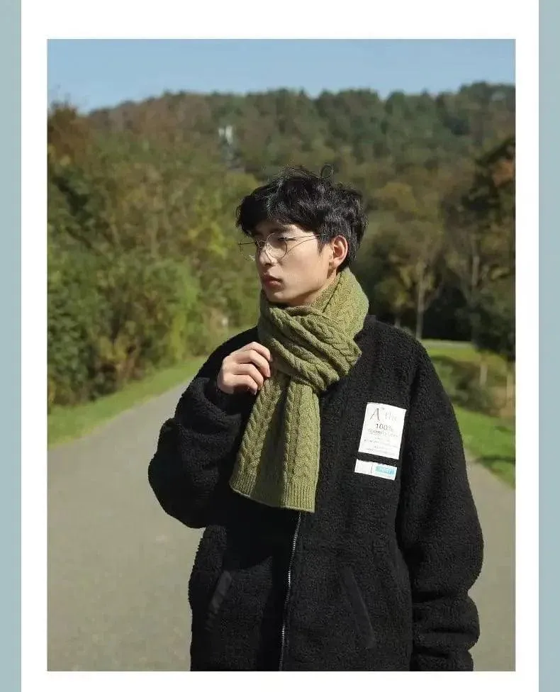 Korean Version Of Solid Color Knitted Wool Warm Scarf In Winter