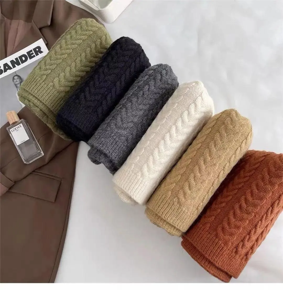 Korean Version Of Solid Color Knitted Wool Warm Scarf In Winter