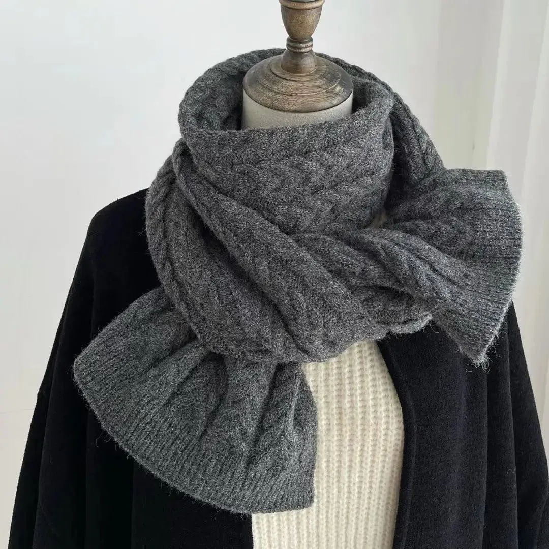 Korean Version Of Solid Color Knitted Wool Warm Scarf In Winter