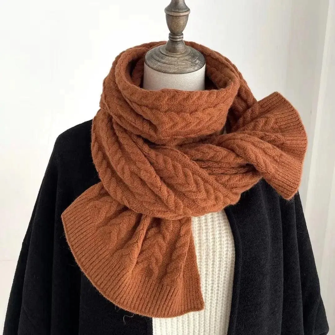 Korean Version Of Solid Color Knitted Wool Warm Scarf In Winter