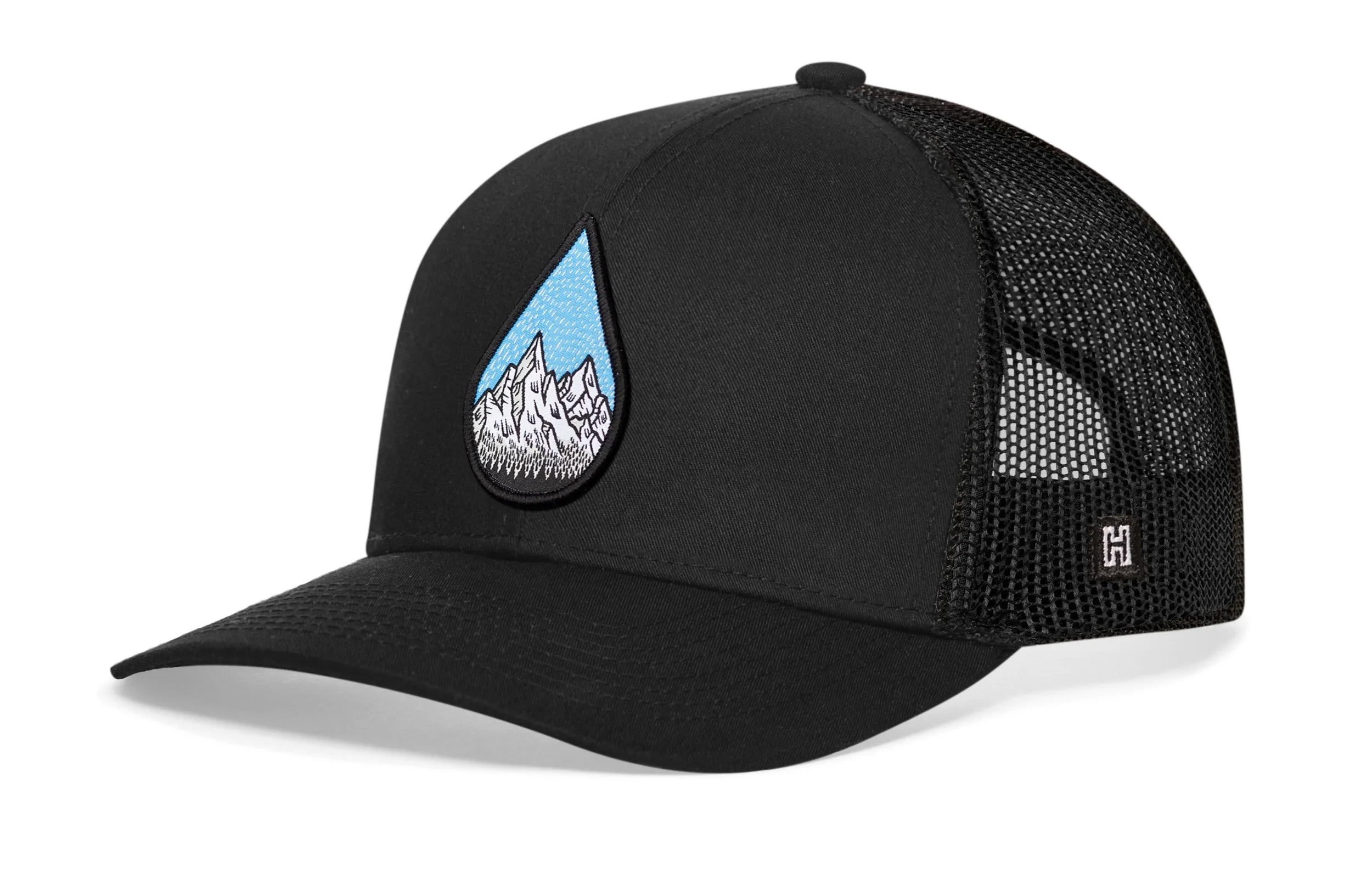 Mountains and Trees Raindrop Trucker Hat  |  Black Outdoors Snapback