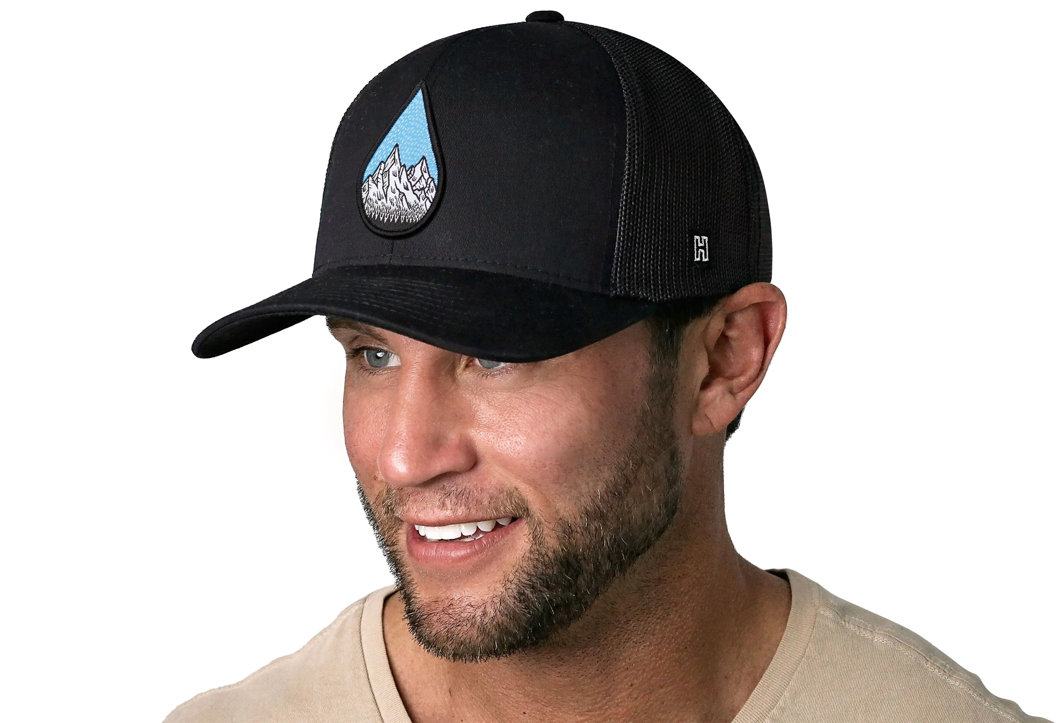 Mountains and Trees Raindrop Trucker Hat  |  Black Outdoors Snapback