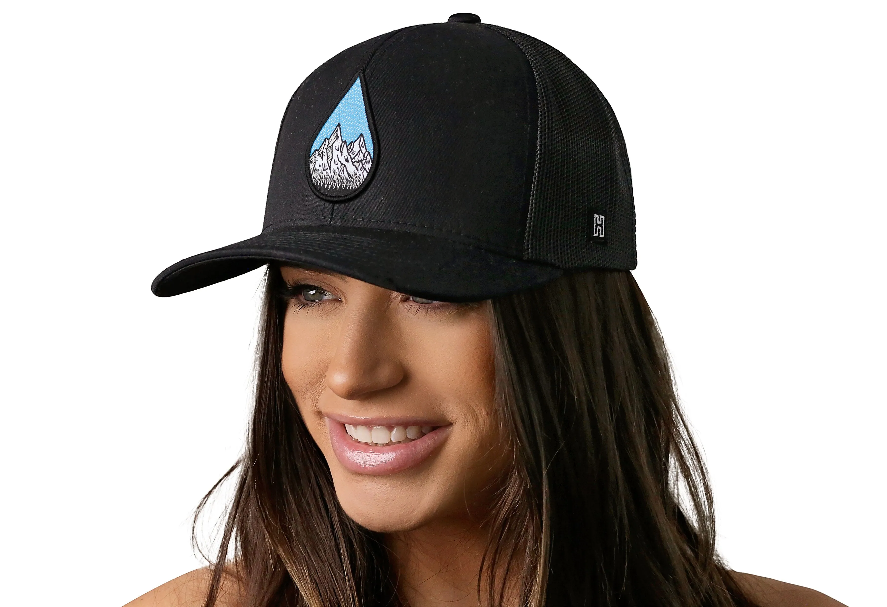 Mountains and Trees Raindrop Trucker Hat  |  Black Outdoors Snapback