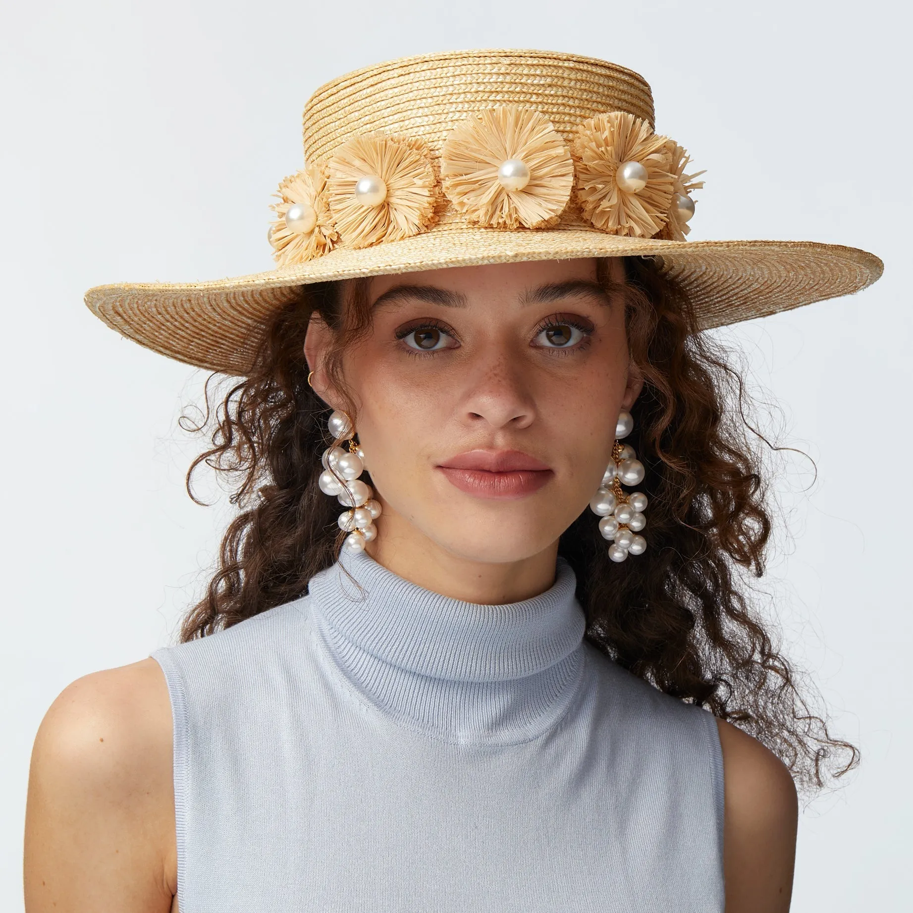 NATURAL CONFETTI EMBELLISHED STRAW HAT