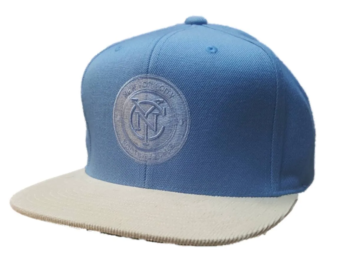 New York City FC Mitchell & Ness Light Blue Corduroy Bill Adj. Flat Bill Hat Cap