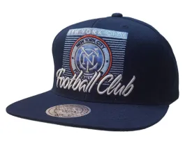 New York City FC Mitchell & Ness Navy Digital Logo Structured Adj Flat Bill Hat