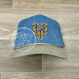 New York Mets NY Patch on Stonewashed Sky/Sand Retro Rope Hat