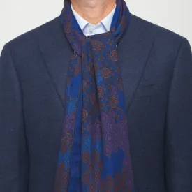 Royal Blue and Multicolour Nebrodi Double Face Wool Scarf