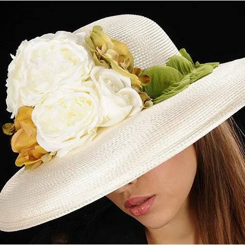 SE7008- Summer hat for ladies with leaf trim and flowers