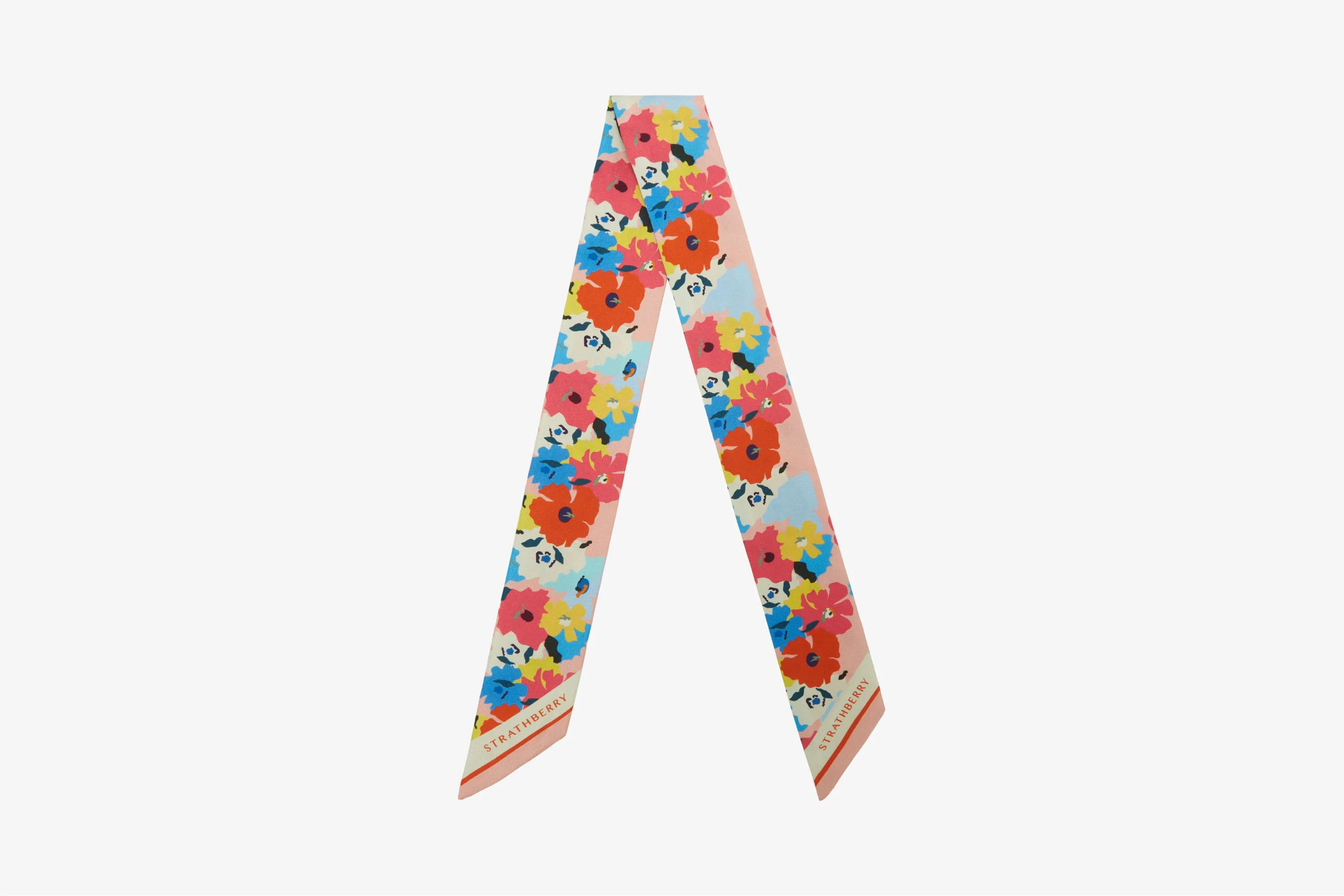 Silk Skinny Scarf - Pink Floral Print