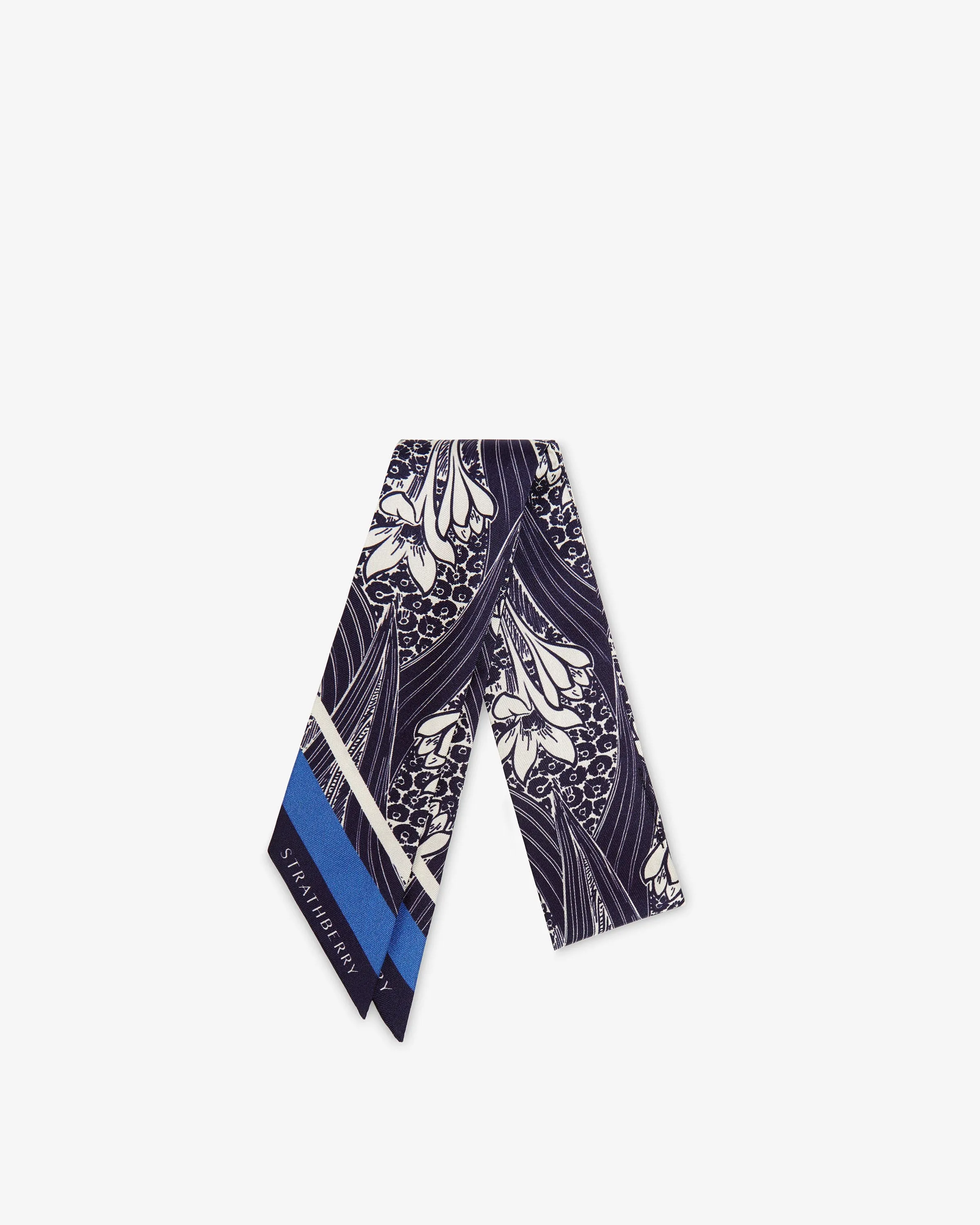 Silk Skinny Scarf - Wallpaper Navy/Vanilla