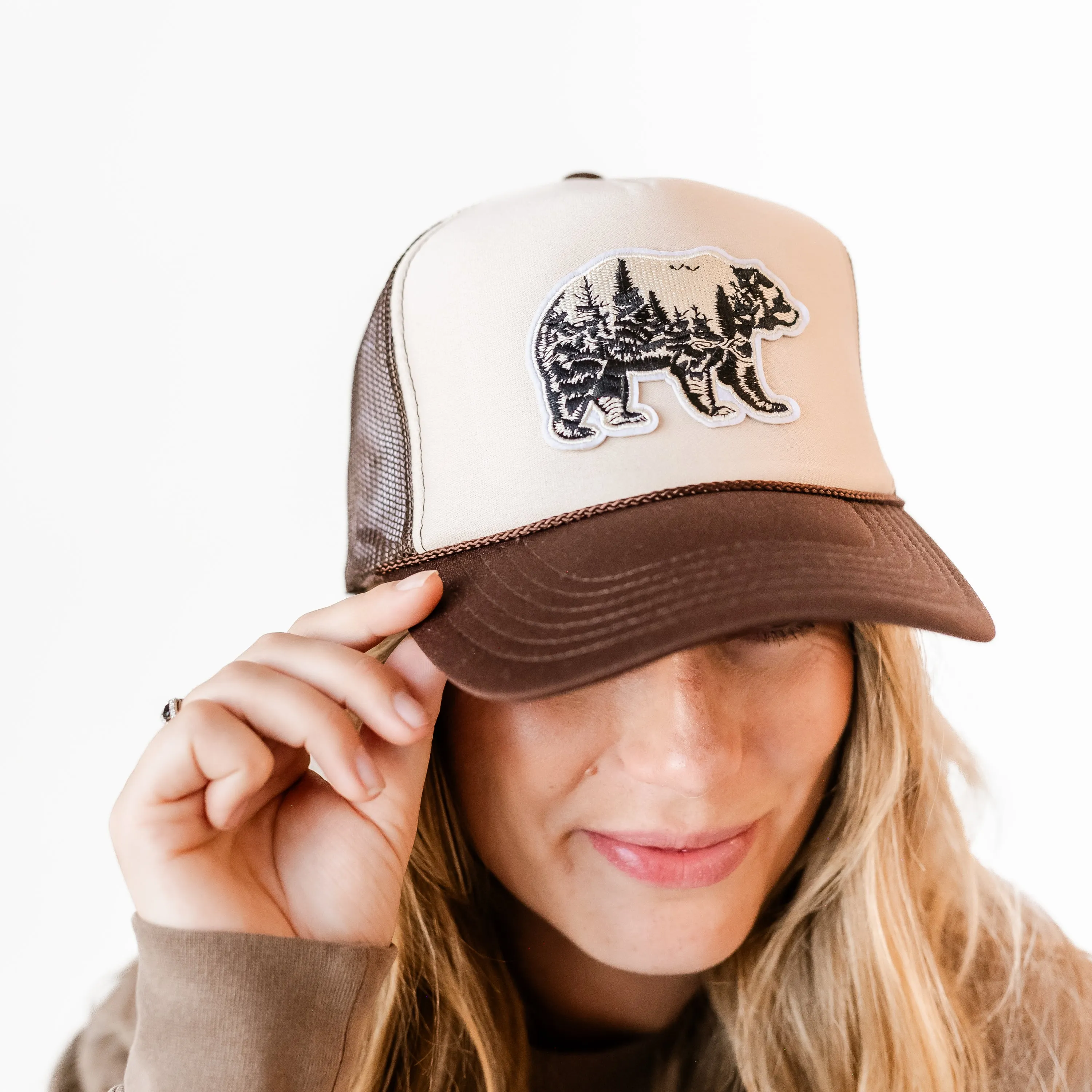 Trucker Hat - Brown and Tan w/ BEAR PATCH