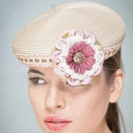 Uf3001- Ladies tan straw dress fascinator hat