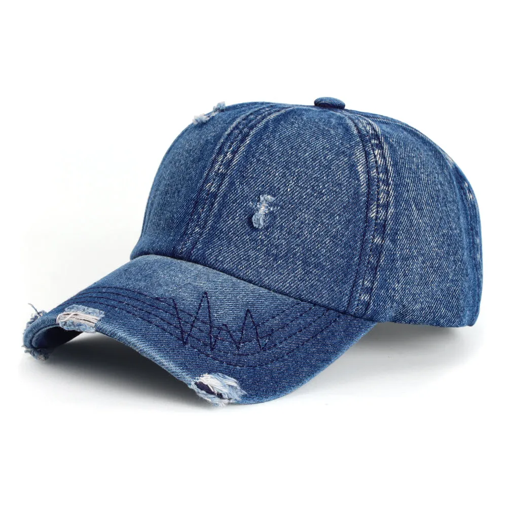 Vintage Cotton Denim Unisex Baseball Cap Casual Distressed Adjustable Dad Ball Hat BP10243