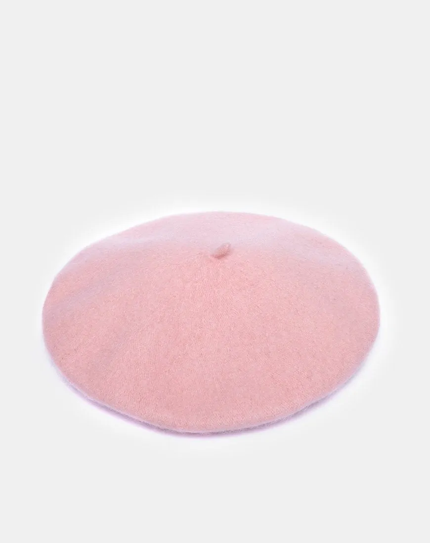 Wool Beret Hat in Baby Pink