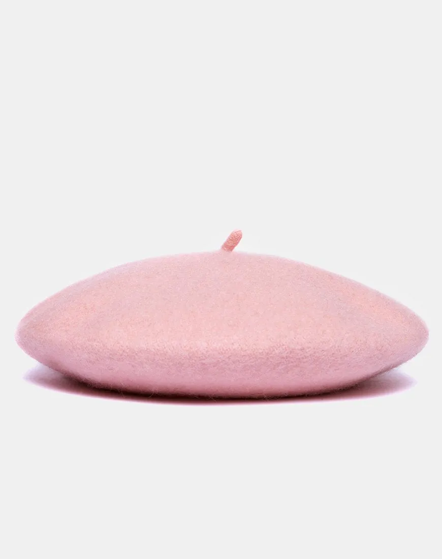 Wool Beret Hat in Baby Pink