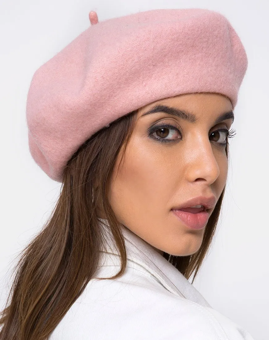 Wool Beret Hat in Baby Pink