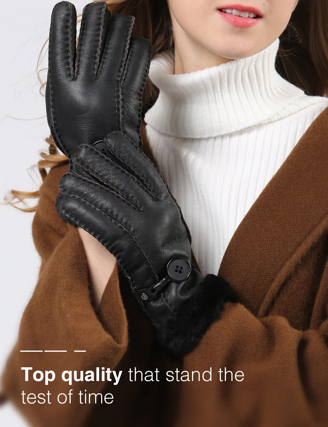 YISEVEN Women's Lambskin Shearling Leather Gloves